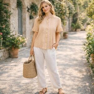 Baltic Born Zara Lace Cotton Button-Up Blouse Large Cottagecore Boho Romantic